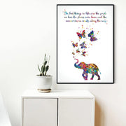 Elephant Wall Art Elephant Pictures for Wall Elephant and Butterfly Poster Motivational Quote Elephant Print Wall Art for Living Room Elephant Family Illustration Art Painting 16*24 Inches No Frame