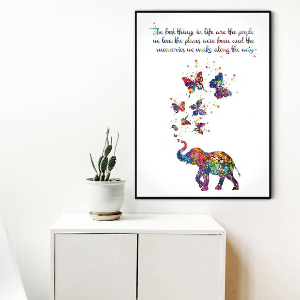 Elephant Wall Art Elephant Pictures for Wall Elephant and Butterfly Poster Motivational Quote Elephant Print Wall Art for Living Room Elephant Family Illustration Art Painting 16*24 Inches No Frame