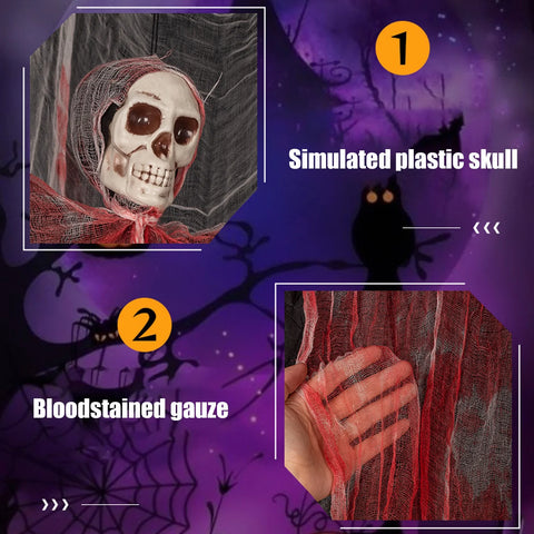 Halloweendecorations, Horror Hanging Skeleton White Gauze Hanging Halloween Props Yard Bar Garden Halloween Decorations for Party and Halloween, Decoración De Halloween