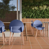 4 - Pack Grey Blue Chairs Red Oak Wood Legs & PP Seat, Indoor Dining & Living Room Furniture Set - Serenity Spaces