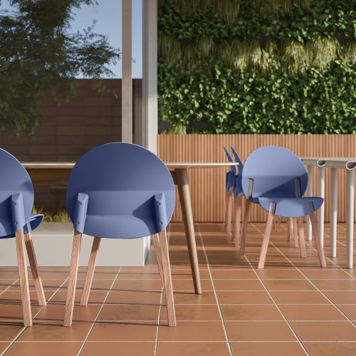 4 - Pack Grey Blue Chairs Red Oak Wood Legs & PP Seat, Indoor Dining & Living Room Furniture Set - Serenity Spaces