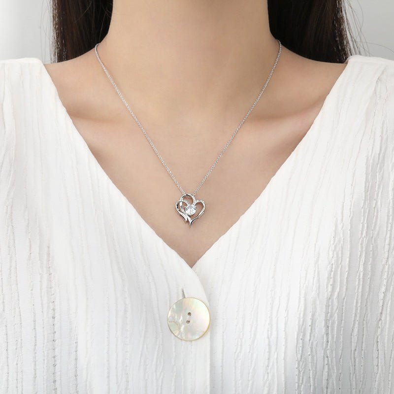 Zircon Double Love Necklace With Rhinestones Ins Personalized Heart - shaped Necklace Clavicle Chain Jewelry For Women Valentine&