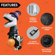 8 FT Halloween Inflatable Skeleton Dinosaur with Build-In Leds Pumpkin Decorations,Halloween Outdoor Decorations Blow up Yard Decorations