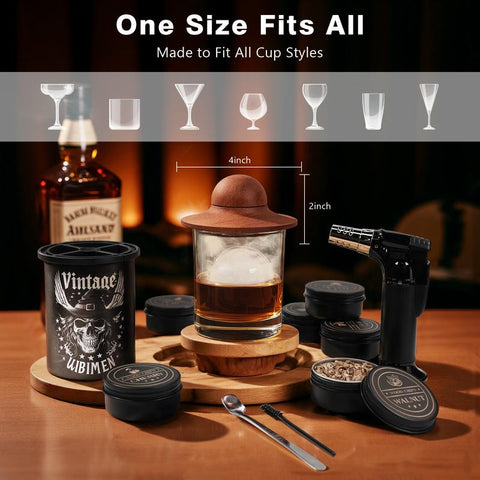 Old Fashioned Whiskey Smoker Kit – Cocktail Smoker Gift Set with 2 Glasses, 6 Wood Chip Flavors & Clear Ice Makers, Bourbon Whiskey Gifts for Men (Butane Not Included)