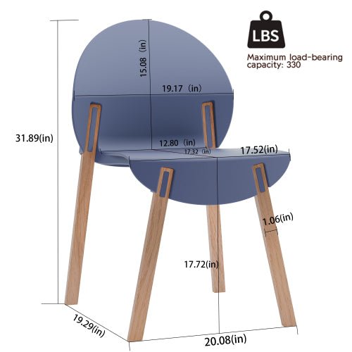4 - Pack Grey Blue Chairs Red Oak Wood Legs & PP Seat, Indoor Dining & Living Room Furniture Set - Serenity Spaces