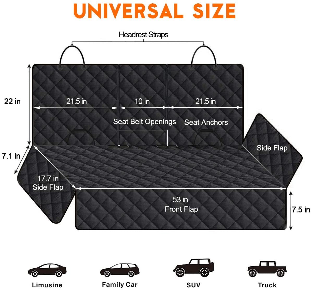 Dog Car Seat Cover, Back Seat Cover for Dogs Pet Car Seat Protector Waterproof Bench Car Seat Cover, Non - Slip Reat Seat Cover Fits Middle Armrest for Most Cars Trucks Suvs - Black - Serenity Spaces