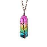 Hot Selling Stone Crystal Pillar Tree Of Life Pendant Ins Fashion Necklace - Serenity Spaces