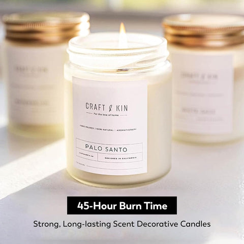 Palo Santo Fall Scented Candle | 8 Oz 45 Hour Long Lasting | Classic Soy Woodwick Fall Candles | Made with Natural Soy | Gifts for Men and Women