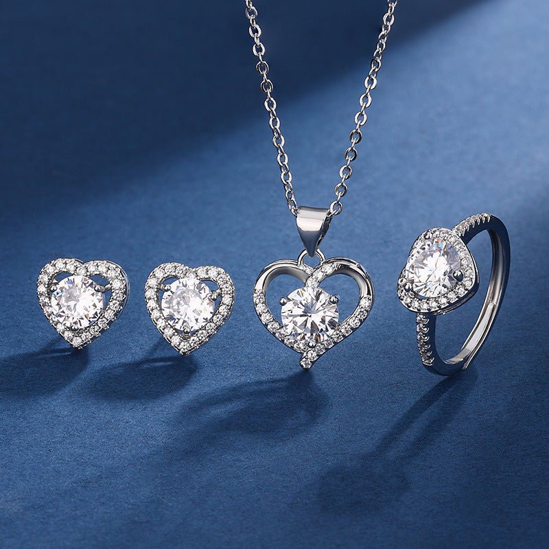 Love Design Silver Necklace Earrings Ring Suit Women - Serenity Spaces