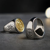 Christian Order Of St. Benedict In Titanium And Bronze Ring - Serenity Spaces