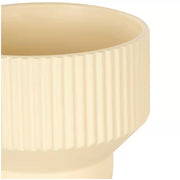 7 In., 6 In. and 5 In. Small Cream Ceramic Wide Planter with Linear Grooves and Tapered Bases (3-Pack)