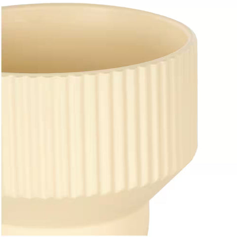 7 In., 6 In. and 5 In. Small Cream Ceramic Wide Planter with Linear Grooves and Tapered Bases (3-Pack)