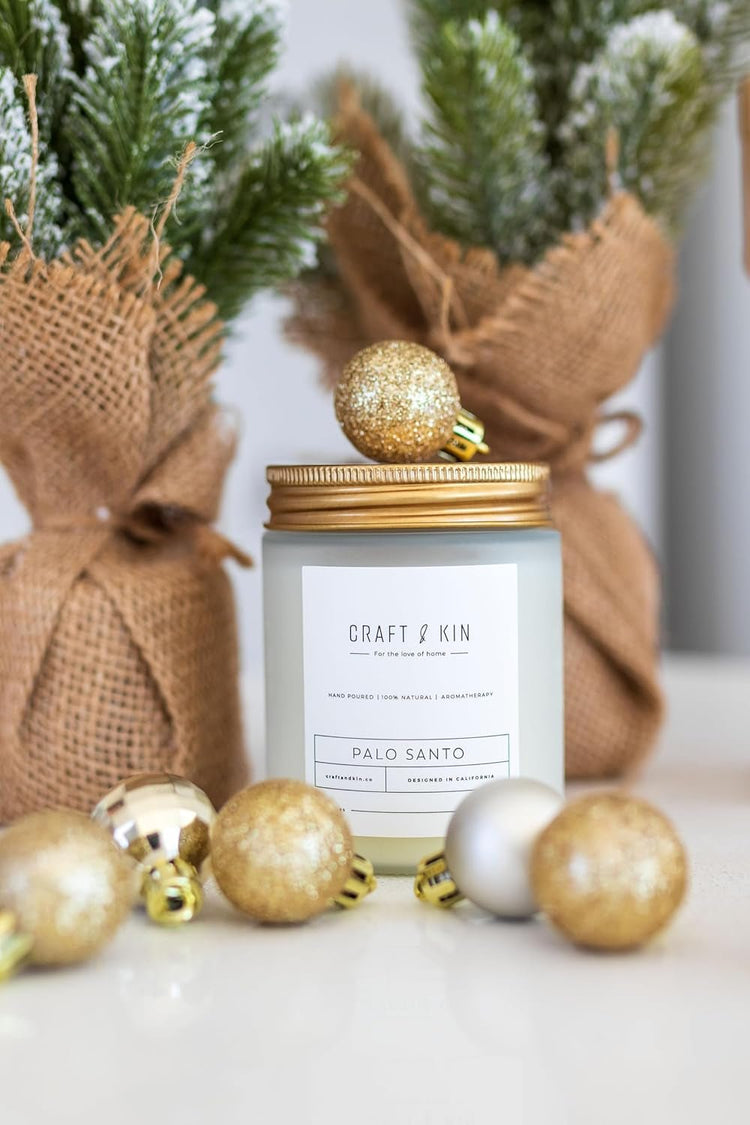 Palo Santo Fall Scented Candle | 8 Oz 45 Hour Long Lasting | Classic Soy Woodwick Fall Candles | Made with Natural Soy | Gifts for Men and Women - Serenity Spaces