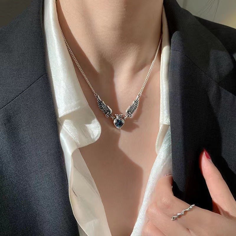 Vintage Gothic Heart Crown Angel Wings Pendant Necklaces For Women Fashion Exquisite Love Shape Clavicle Chain Choker Jewelry Fashion Jewelry - Serenity Spaces