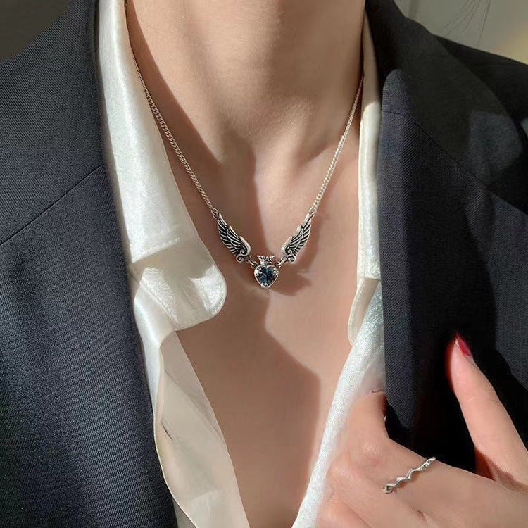 Vintage Gothic Heart Crown Angel Wings Pendant Necklaces For Women Fashion Exquisite Love Shape Clavicle Chain Choker Jewelry Fashion Jewelry - Serenity Spaces