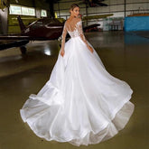 Embroidered Long Sleeve Off - the - shoulder Wedding Dress - Serenity Spaces