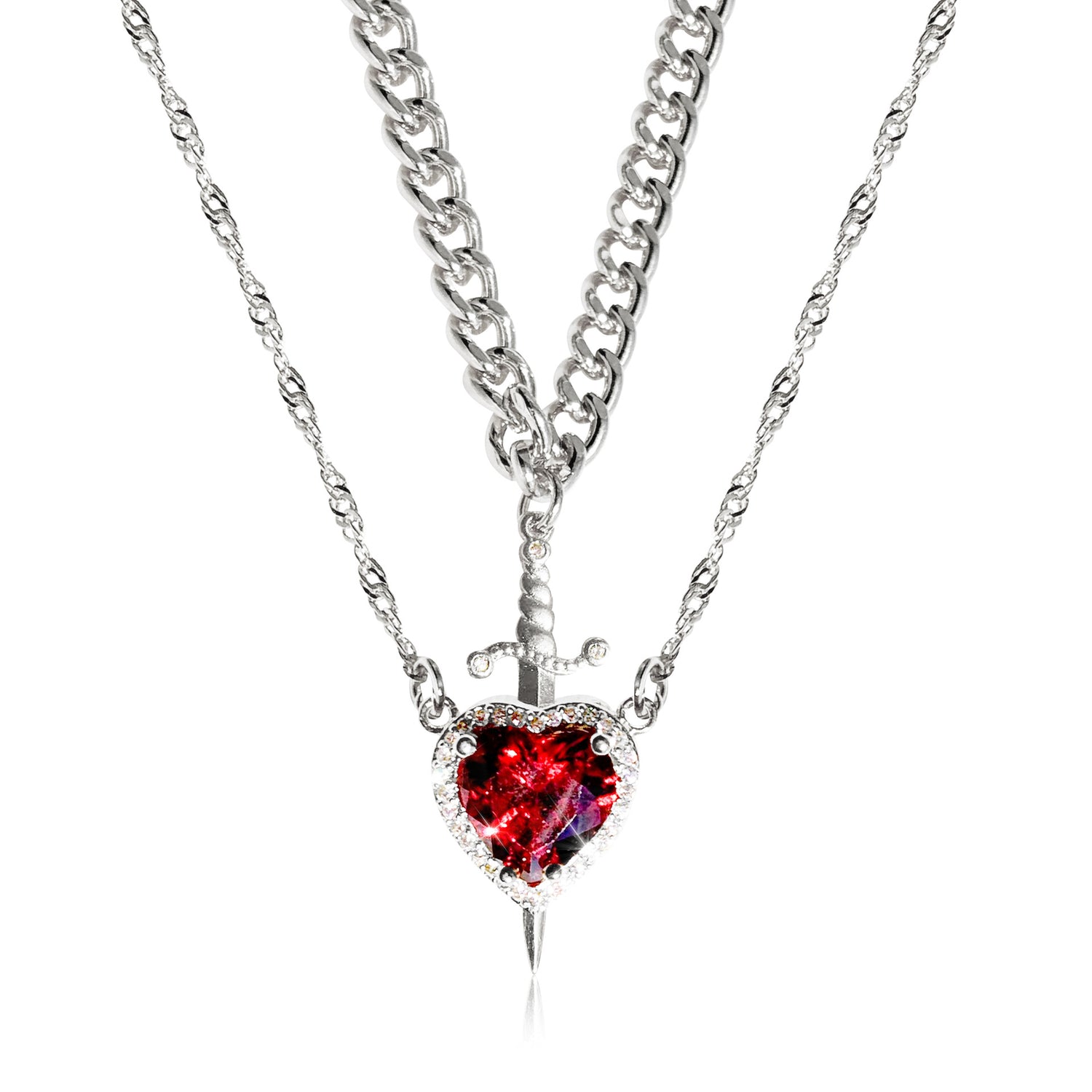 Gothic Punk One Arrow Through The Heart Creative Two Color Couple Necklace Red Rhinestone Heart Dagger Necklace Good Friend Gift Fashion Jewelry - Serenity Spaces