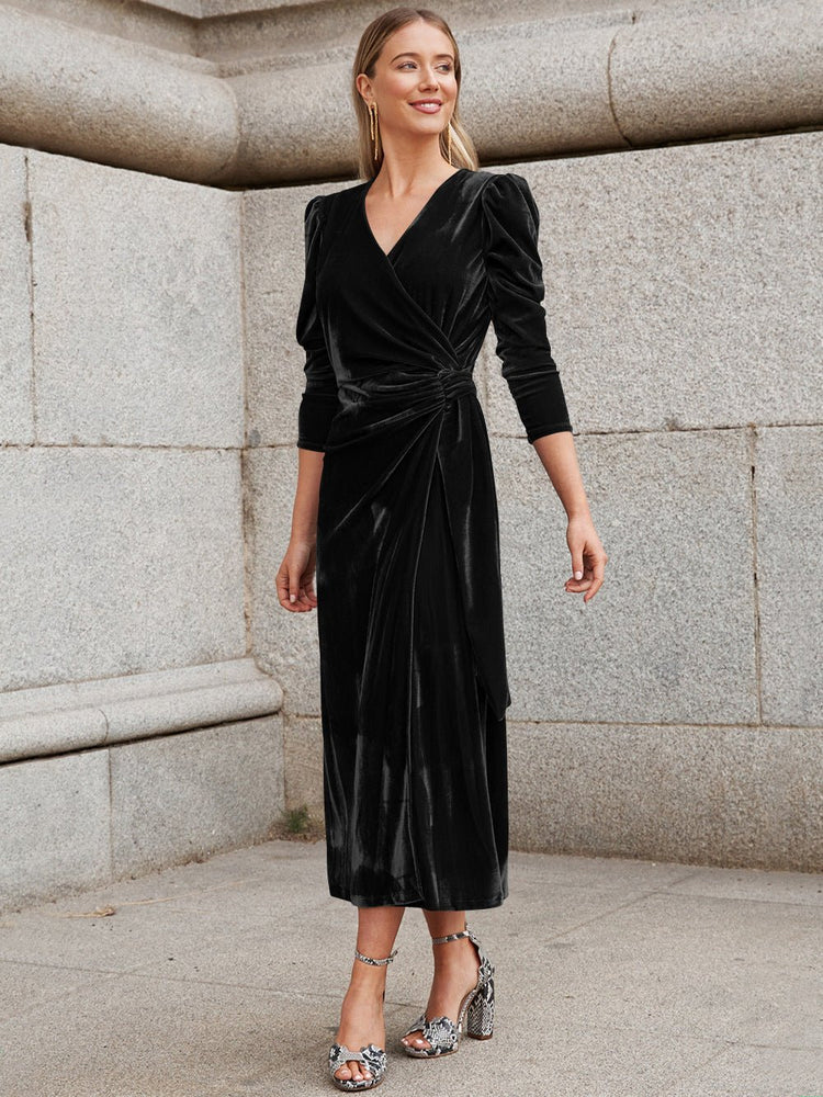 Gold Velvet High Sense Dress Elegant Temperament - Serenity Spaces