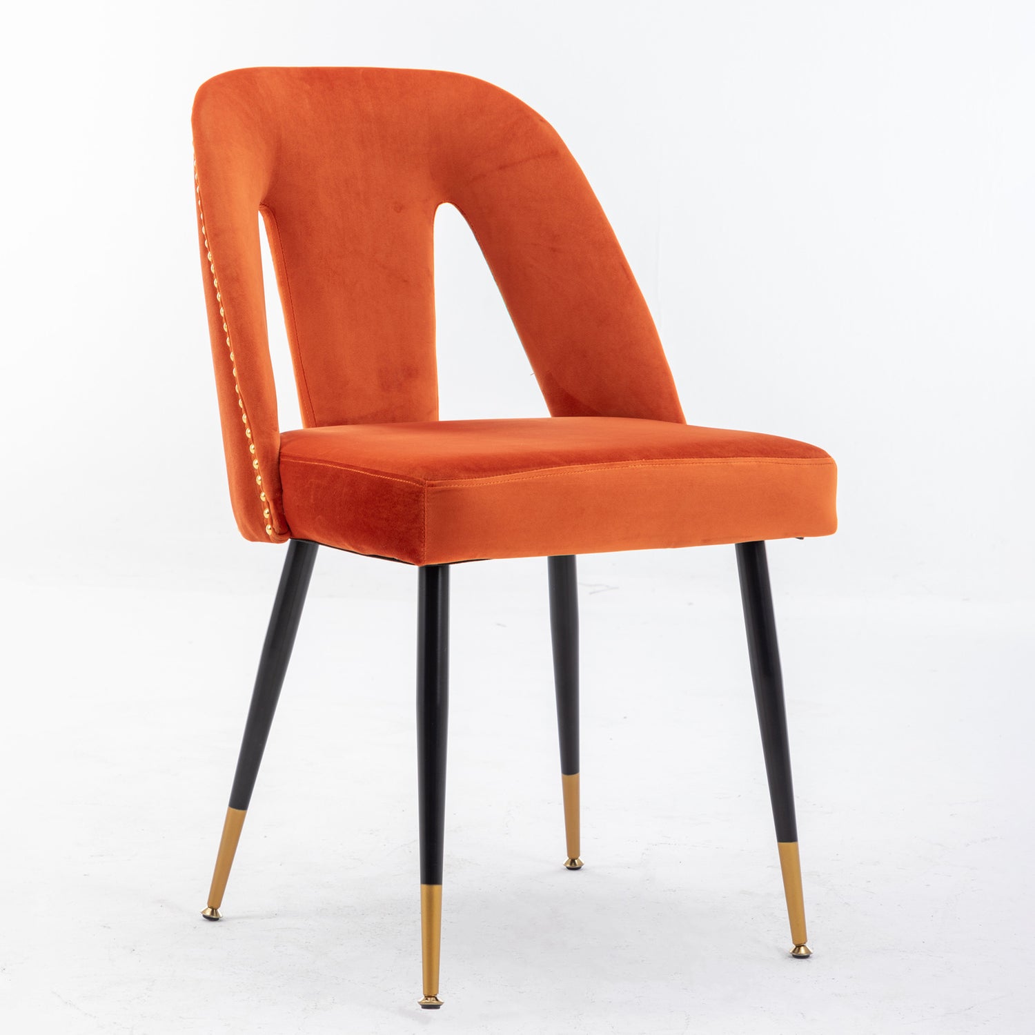 A A Furniture Akoya Collection Modern Contemporary Velvet Upholstered Dining Chair With Nailheads And Gold Tipped Black Metal Legs Orang Set Of 2 - Serenity Spaces