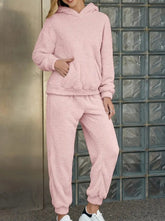 Winter Plush Pajama Set Fashion Casual Hooded Top and Elastic Band Pants Warm Set - Serenity Spaces