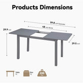 59 Extendable Dining Table, Modern House Dining Room Table For 4 - 8, Wooden Kitchen Table , Dining Room, Working Office, Home Living Room Furniture For Small Space, Dark Gray - Serenity Spaces