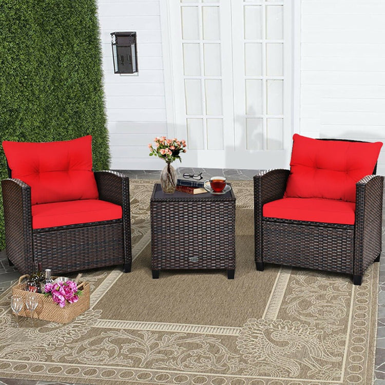 3 Pieces Rattan Patio Furniture Set With Washable Cushion - Serenity Spaces