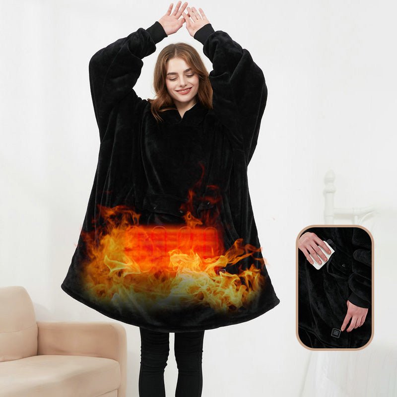 USB Heated Wearable Blanket Oversized Lazy Hoodie With Large Heating Area Back Cozy Warm Sherpa Hoodie Blanket No Battery Pack - Serenity Spaces