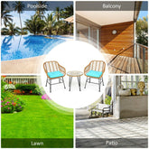 3 Pieces Rattan Furniture Set With Cushioned Chair Table - Serenity Spaces