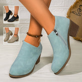 Chunky Heel Round Toe Ankle Boots With Side Zipper Design Fashion Fall Winter Short Boots For Women Shoes - Serenity Spaces