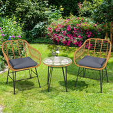 3 Pieces Rattan Furniture Set With Cushioned Chair Table - Serenity Spaces