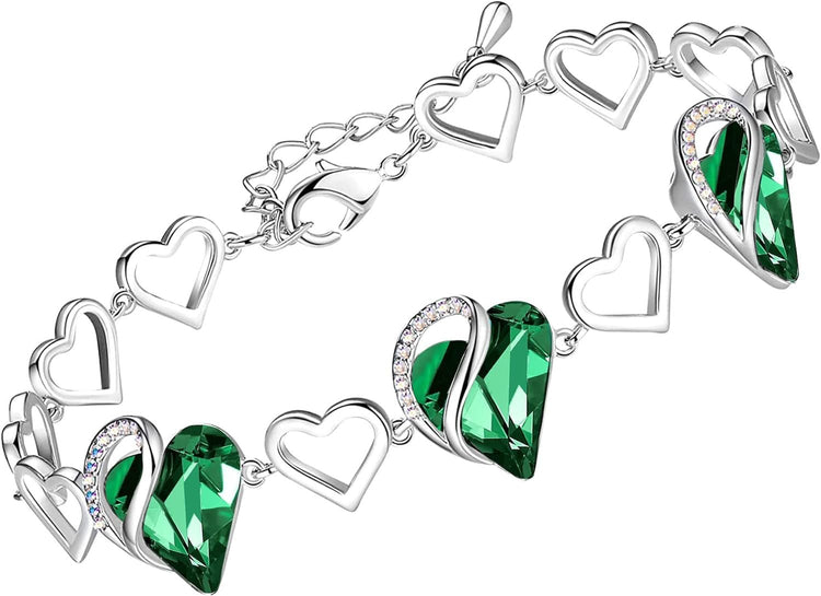 Infinity Love Heart Link Bracelets, Birthstone or Healing Stone Crystal Bracelet for Women, Silver Tone Jewelry Gifts for Her, 7 - Inch Chain and 2 - Inch Extender - Serenity Spaces