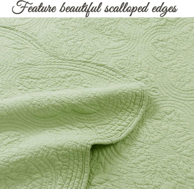 100% Cotton Medallion Matelasse Embossed Bedding Quilt Set, Reversible Lightweight Bedspread, Coverlet for All Season (Blantyre - Green, Twin - 2 Piece) - Serenity Spaces