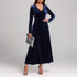 V - neck Long Sleeve Evening Dress Pleuche Dress - Serenity Spaces