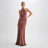 Ins Bodycon Halter Dress Sexy Backless Slim Fit Waist Slimming Maxi Dresses Prom Party Club Clothing For Women - Serenity Spaces