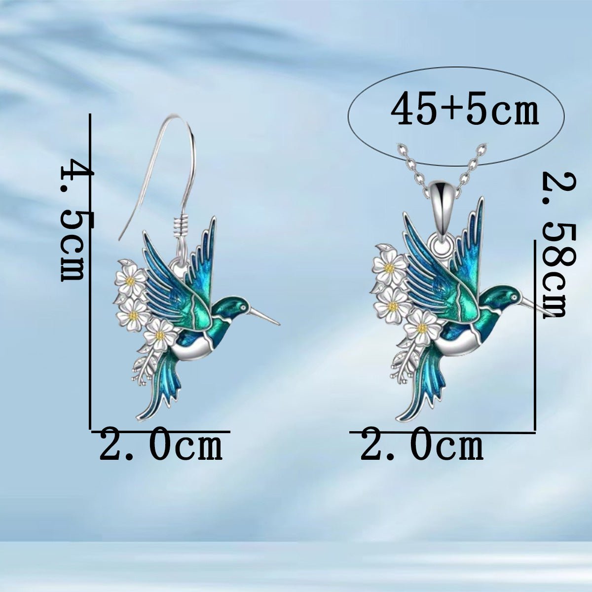 Hummingbird Pendant Necklace Eardrop Set - Serenity Spaces
