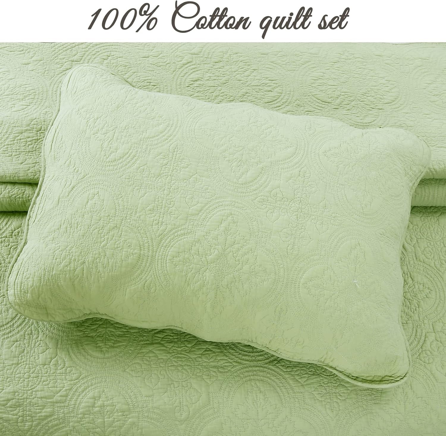100% Cotton Medallion Matelasse Embossed Bedding Quilt Set, Reversible Lightweight Bedspread, Coverlet for All Season (Blantyre - Green, Twin - 2 Piece) - Serenity Spaces