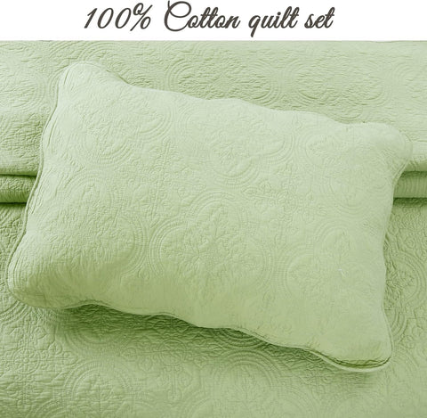 100% Cotton Medallion Matelasse Embossed Bedding Quilt Set, Reversible Lightweight Bedspread, Coverlet for All Season (Blantyre - Green, Twin - 2 Piece)