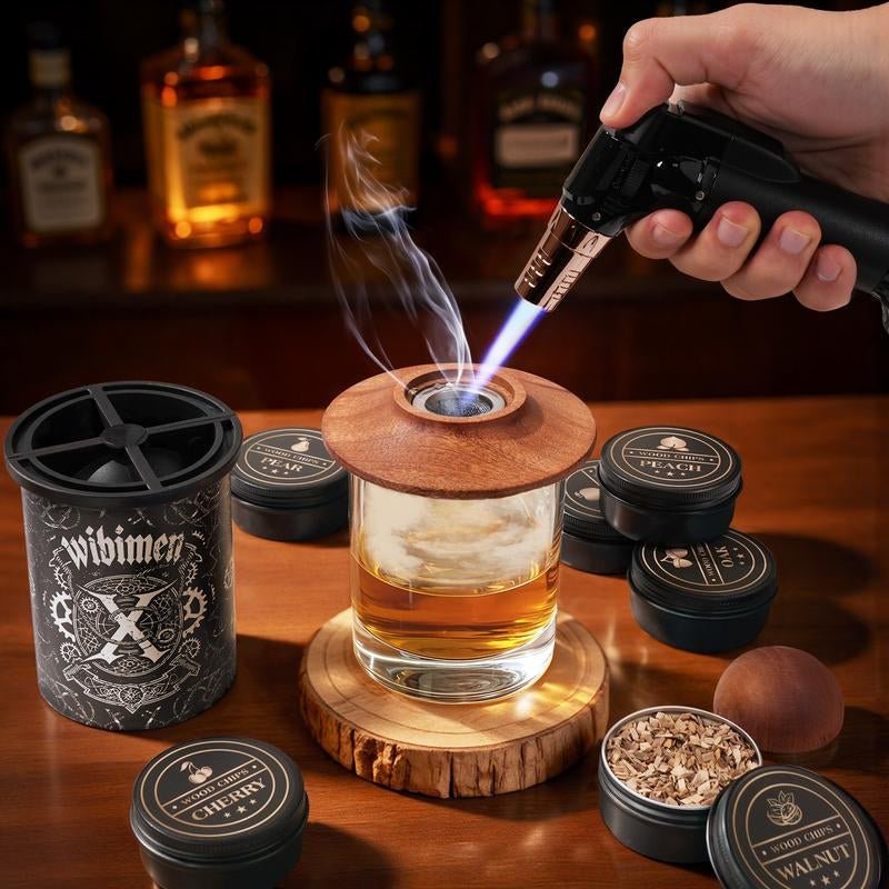 Old Fashioned Whiskey Smoker Kit – Cocktail Smoker Gift Set with 2 Glasses, 6 Wood Chip Flavors & Clear Ice Makers, Bourbon Whiskey Gifts for Men (Butane Not Included) - Serenity Spaces
