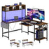L Shaped Gaming Desk 67, Reversible Computer Desks With Led Lights Corner Table With Keyboard Tray Side Bag Storage Shelf Metal Frame - Serenity Spaces