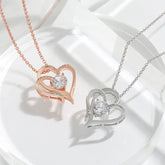 Zircon Double Love Necklace With Rhinestones Ins Personalized Heart - shaped Necklace Clavicle Chain Jewelry For Women Valentine&