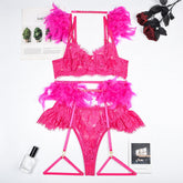 Feather Sexy Lingerie Lace Women Underwear Bra Panty - Serenity Spaces