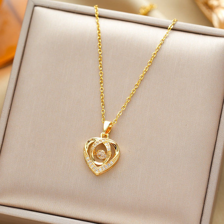 Fashion Dancing Love Necklace With Rhinestones Personality Creative Clavicle Chain Heart - shaped Necklace For Valentine&