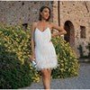 Sexy Tassel Sequins Feather Summer Mini Dress Women V Neck Spaghetti Strap Stitching Dresses Female Elegant Evening Party Club Dress - Serenity Spaces