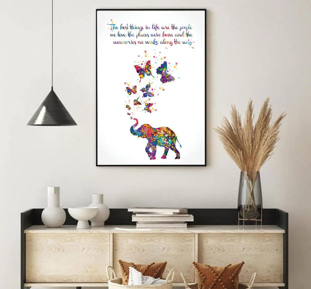 Elephant Wall Art Elephant Pictures for Wall Elephant and Butterfly Poster Motivational Quote Elephant Print Wall Art for Living Room Elephant Family Illustration Art Painting 16*24 Inches No Frame