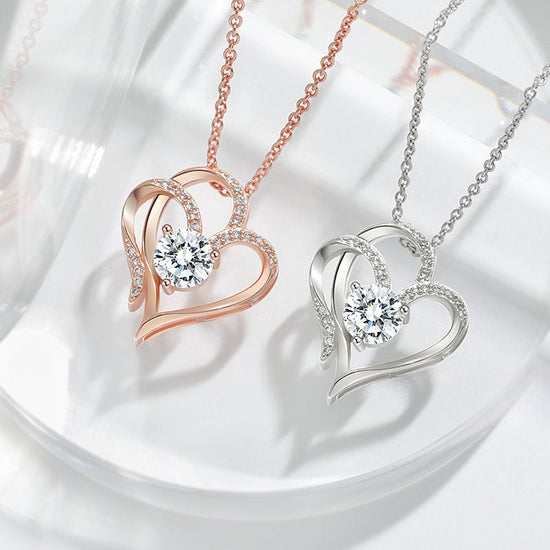 Zircon Double Love Necklace With Rhinestones Ins Personalized Heart - shaped Necklace Clavicle Chain Jewelry For Women Valentine&