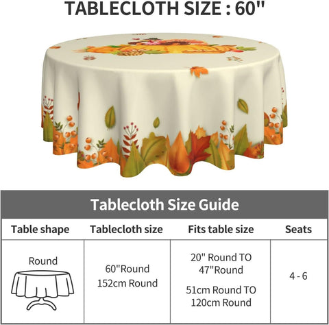 Turkey Festival Happy Thanksgiving Tablecloth, Roast Chicken Tablecloth Autumn Leaves Thanksgiving Decoration round 60 Inch
