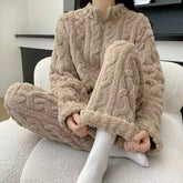 Autumn And Winter Zippered Fleece - lined Thick Coral Pajamas Loungewear Sleepwear - Serenity Spaces