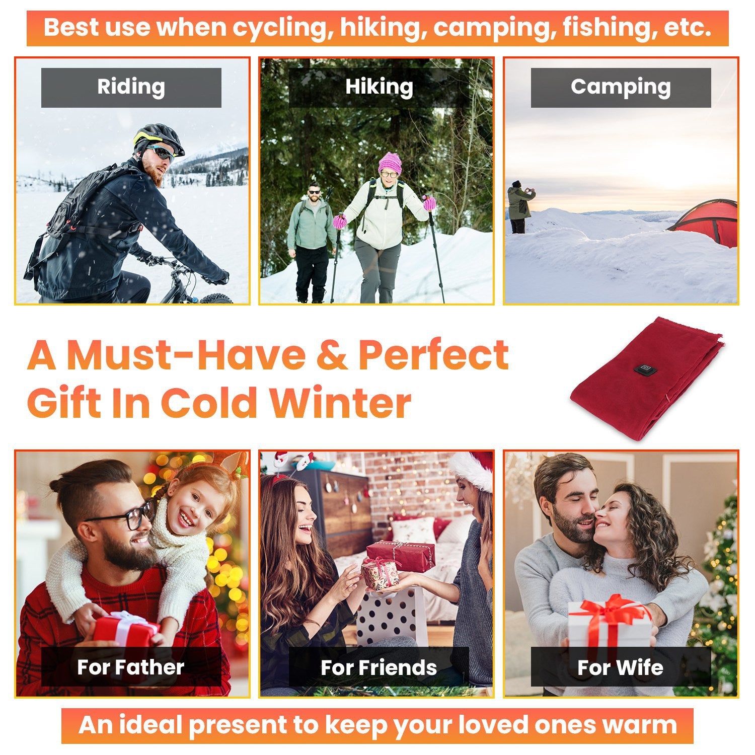 1Pc Electric Heated Winter Scarf USB Heating Neck Wrap Unisex Heated Neck Shawl Soft Warm Scarves With 3 Heating Modes For Outdoor Cycling Skiing Skating Winter Activities - Serenity Spaces