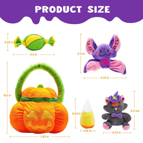 8 Pcs Halloween Basket with Stuffed Plush,Halloween Gift Basket Stuffers for Baby Kids Toddler,Halloween Toys,Halloween Pumpkin Decorations