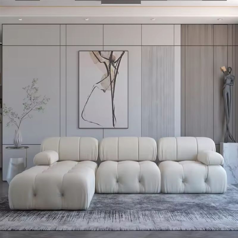 Nordic Modern Apartment Furniture Fabric Buckle Design Sofa Living Room Couch Light Luxury Sponge Sofa For Lock Design - Serenity Spaces